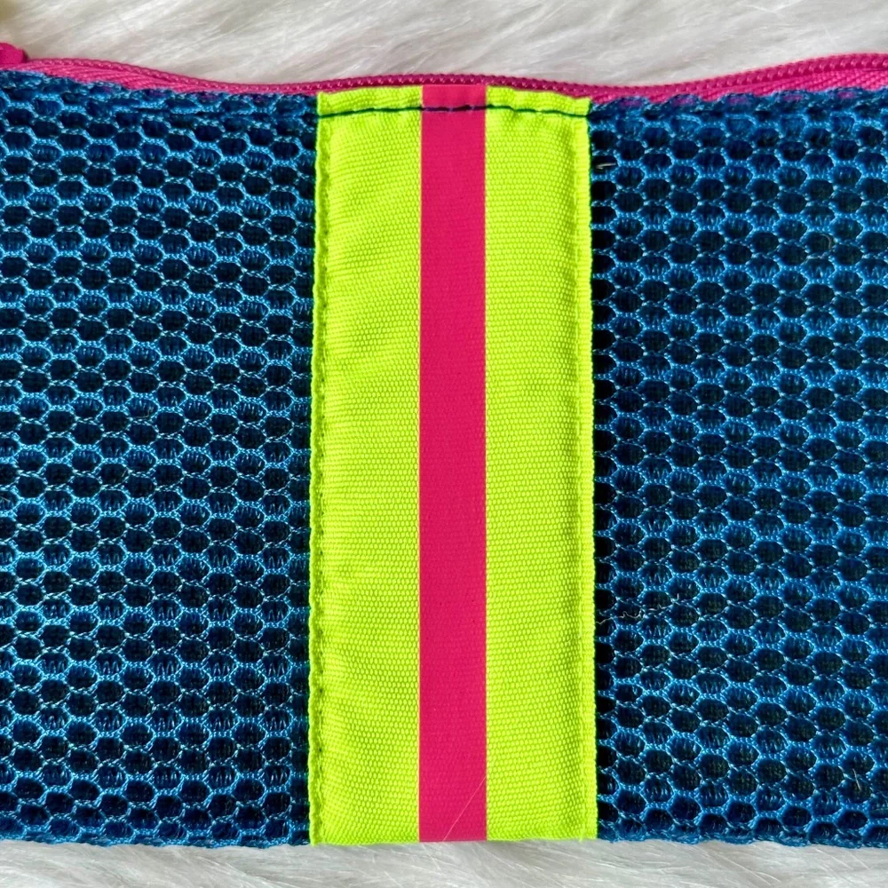 Ipsy Neon Mesh Zipper Makeup‎ Bag Blue Pink